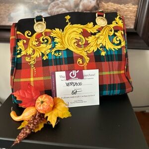 Gianni Versace Sunburst Red Yellow plaid 10”x 14” 4”